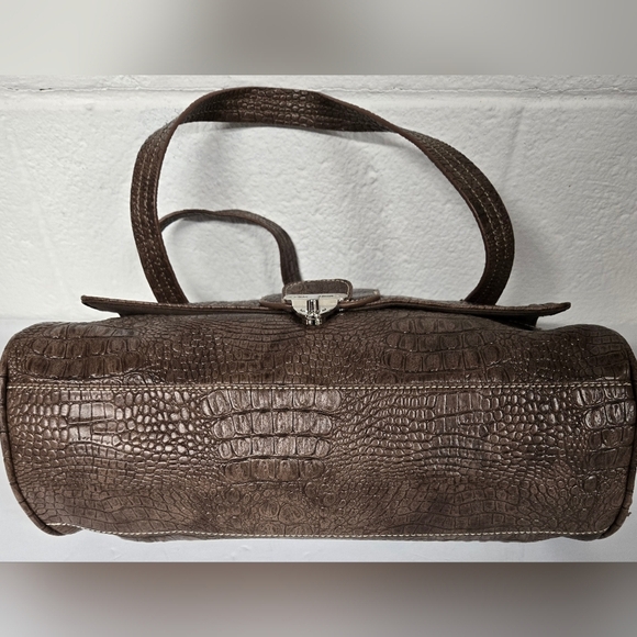 Sag Harbor Brown Shoulder Bag Purse  Croc Embossed Pattern - Picture 6 of 9